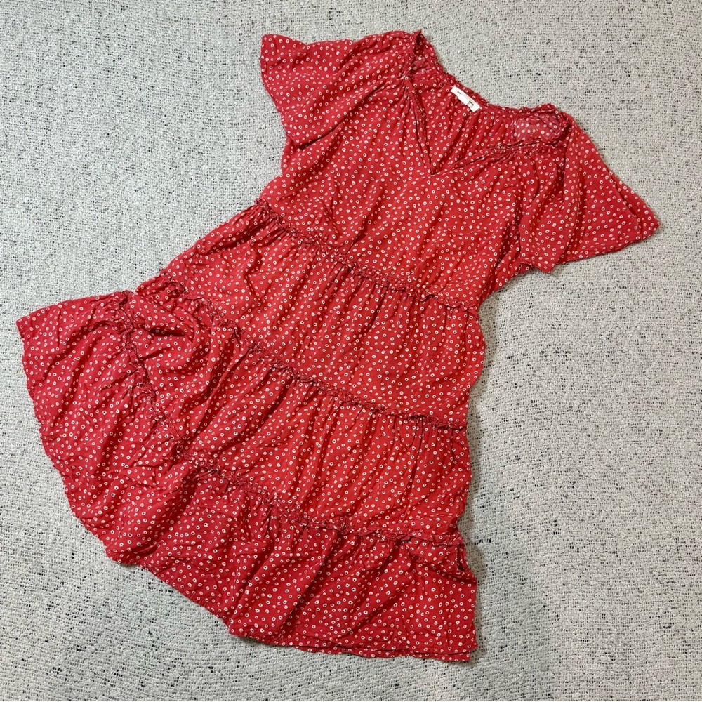 Beachlunchlounge Red Floral Tiered Mini Dress S